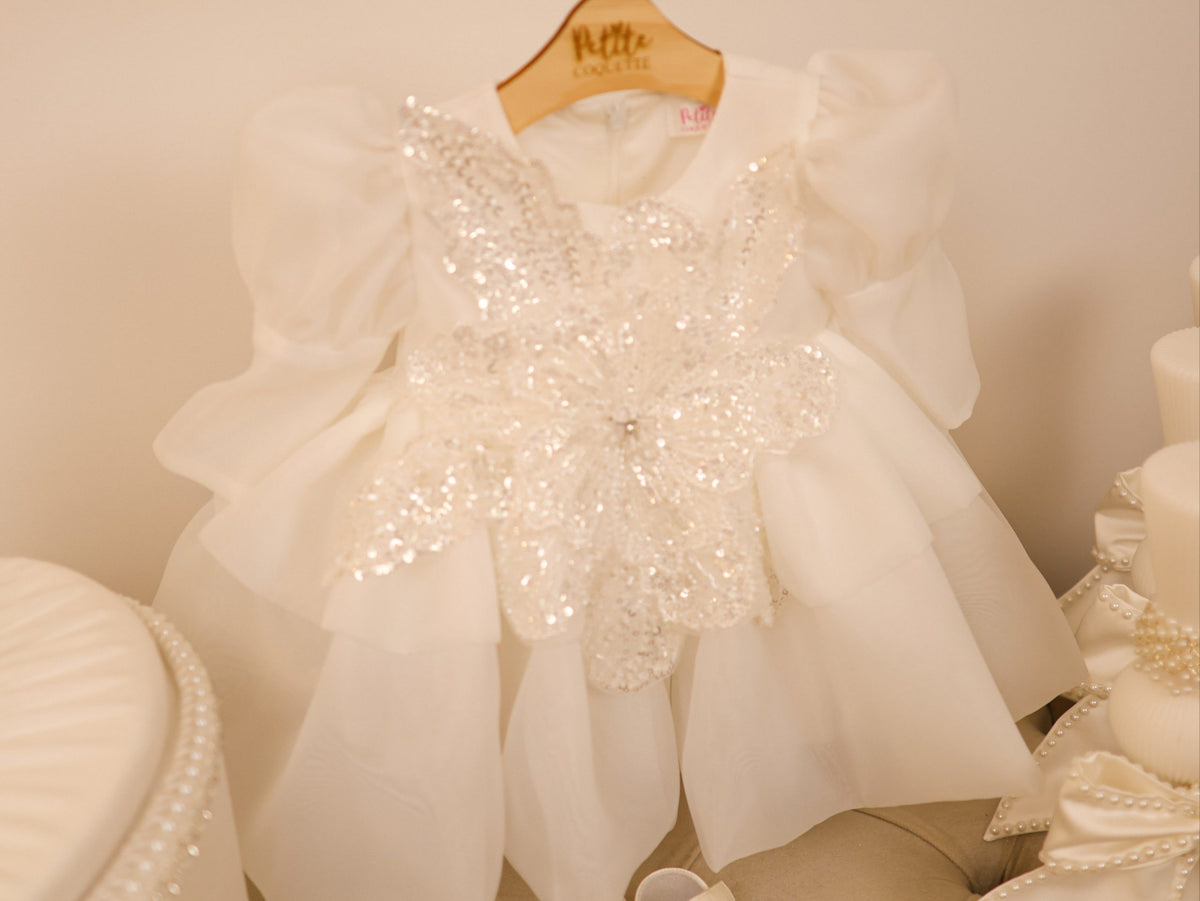 Set Complet Botez Fetiță Casryn Ivory Rochita +Trusou+Lumanare