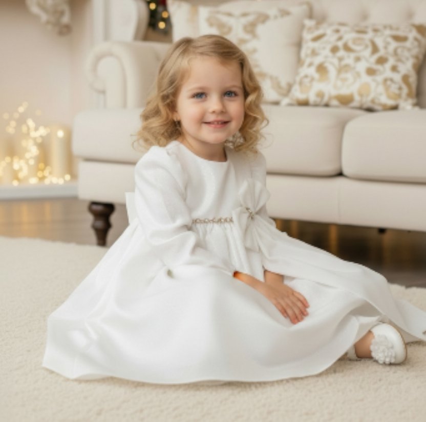 Set Complet Botez Fetiță Eloisë Ivory Rochita +Trusou+Lumanare