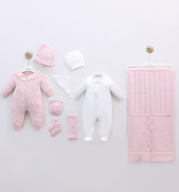 Set nou-născut premium din bumbac și lână merinos pentru fete marime unica 0-3l – roz