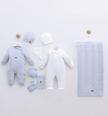 Set nou-născut premium din bumbac și lână merinos pentru băieți marime unica 0-3l – bleo
