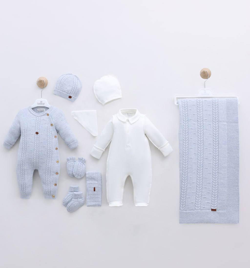 Set nou-născut premium din bumbac și lână merinos pentru băieți marime unica 0-3l – maro