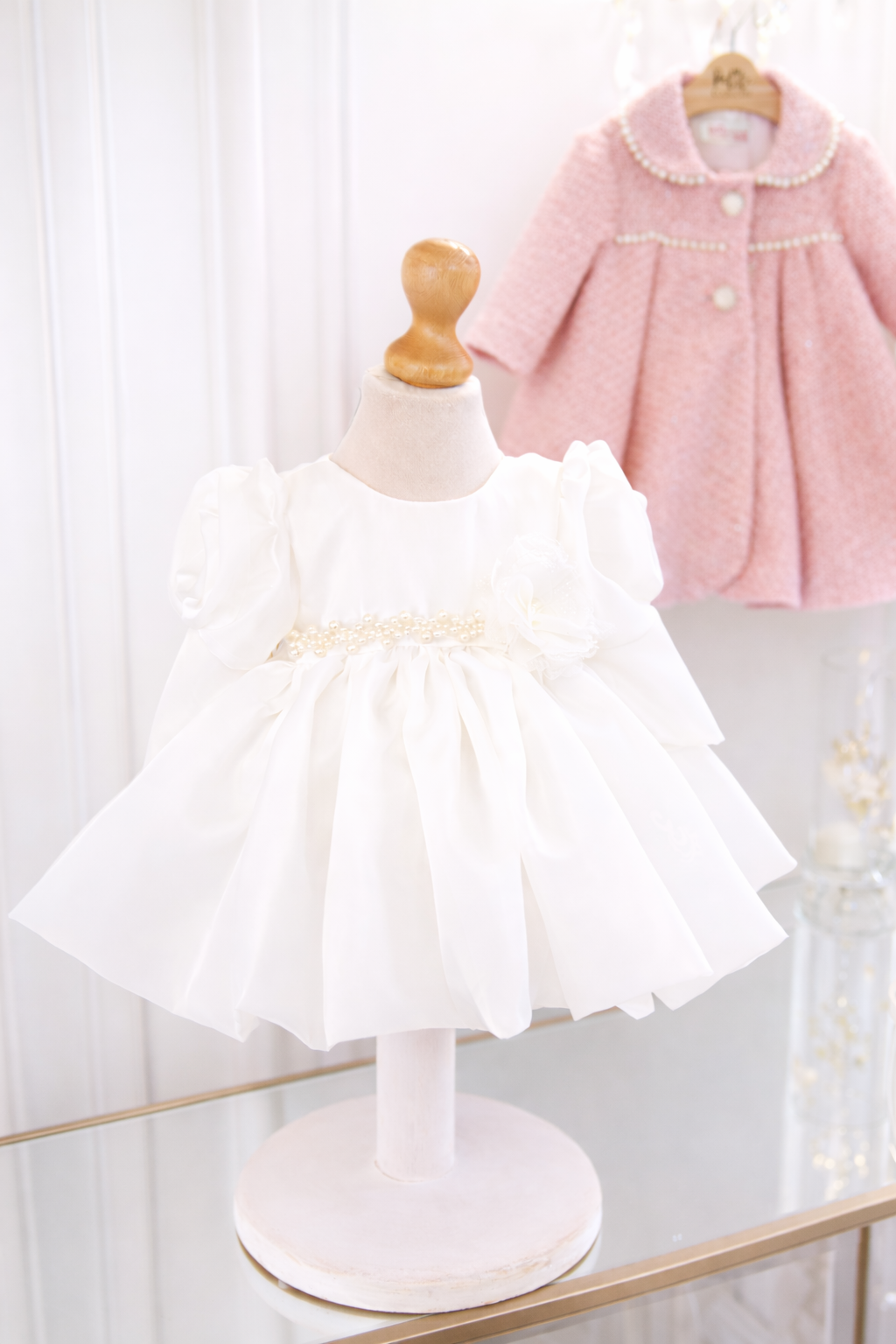 Set Complet Botez Fetiță Ariel Ivory Rochita +Trusou+Lumanare