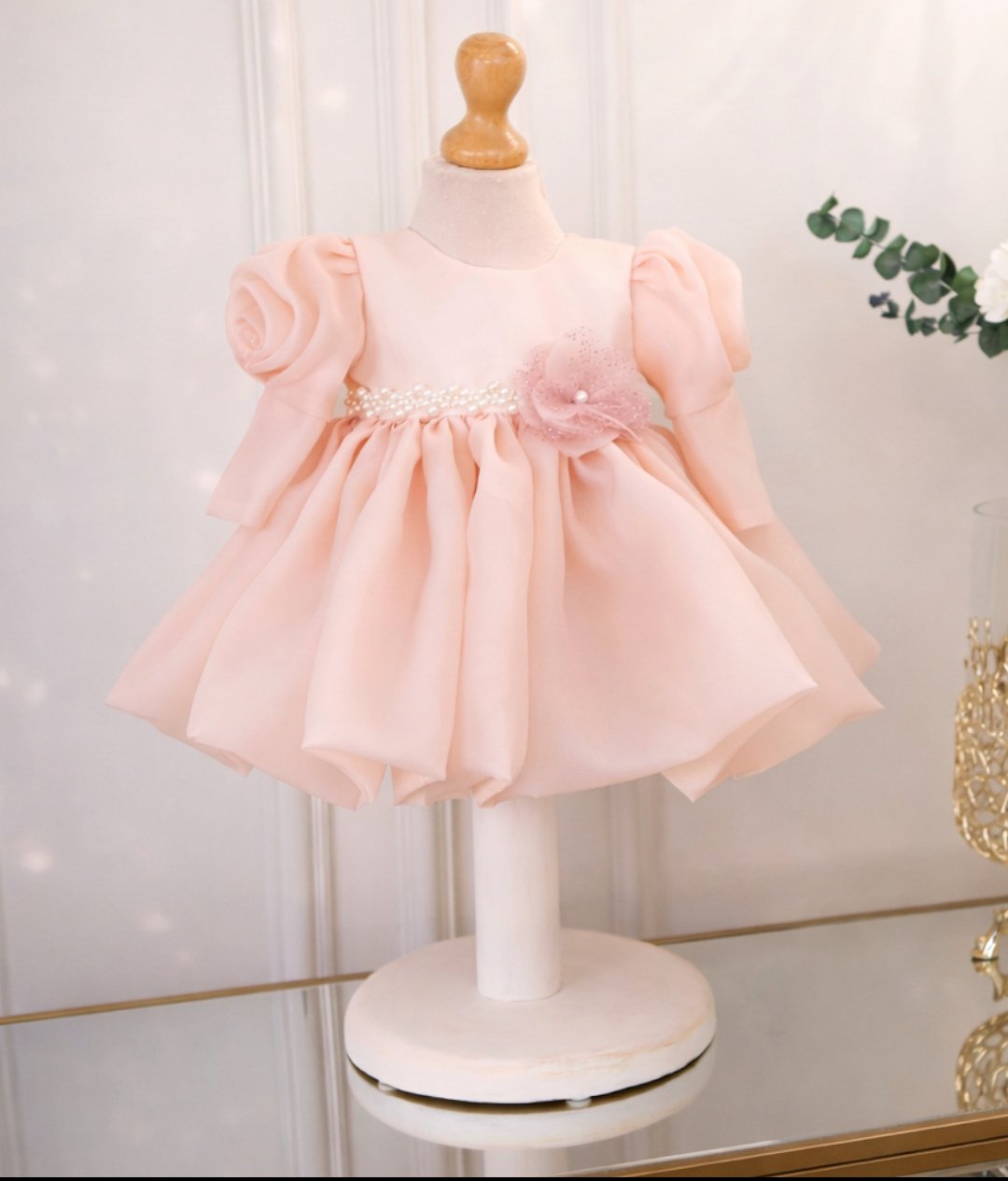 Set Complet Botez Fetiță Rochita Ariel Roz Pudra+Trusou+Lumanare