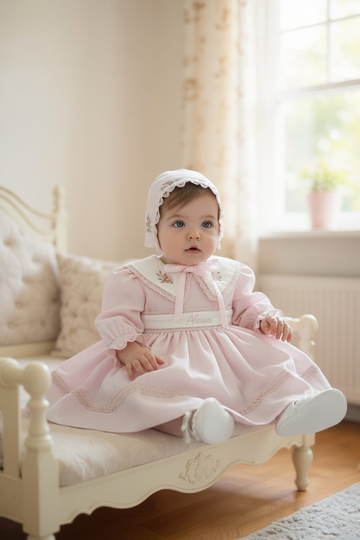 Rochiță de botez „Mimoza” pentru fetițe – brodată, elegantă