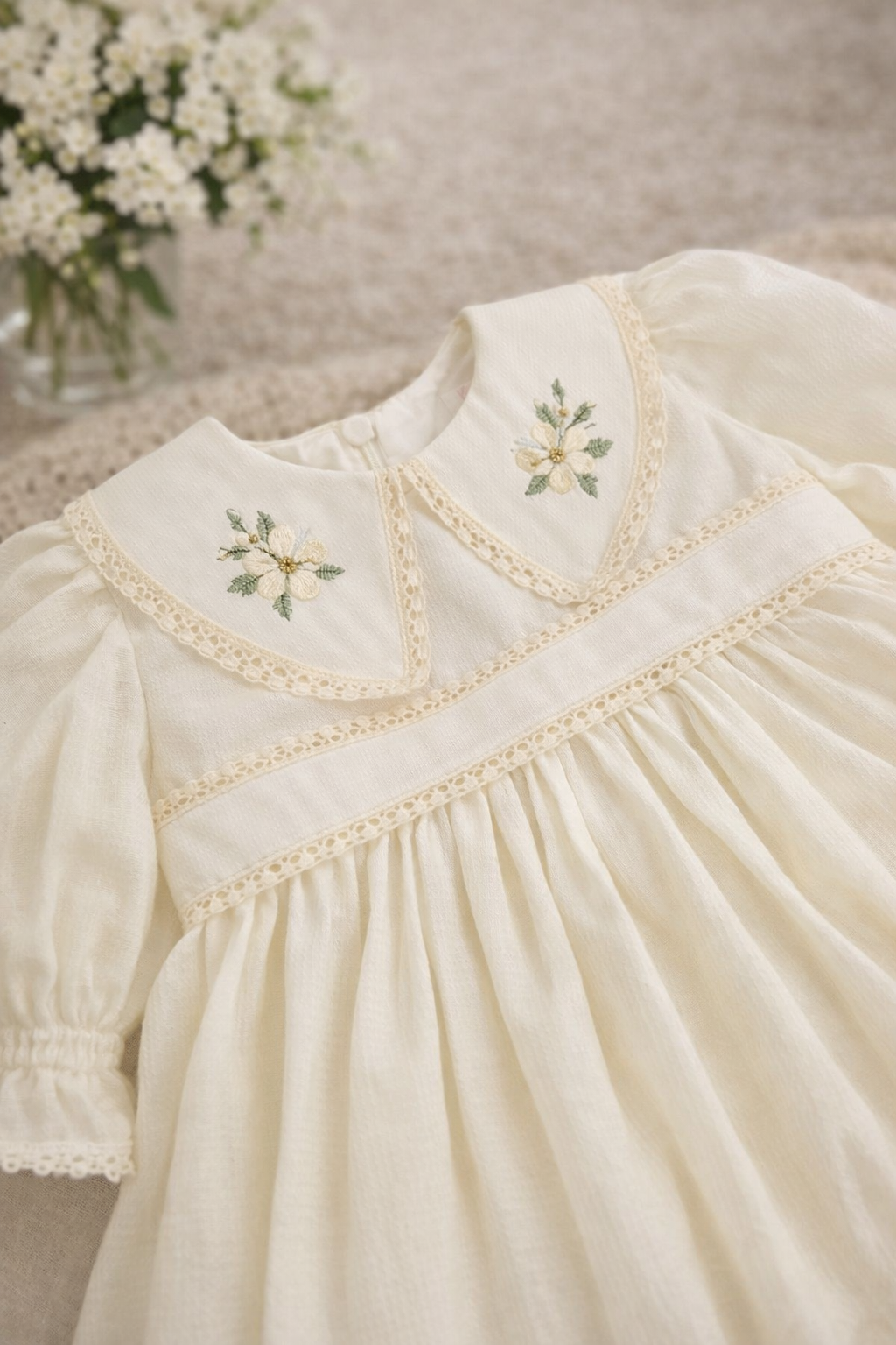 Rochiță de botez „Mimoza” pentru fetițe – brodată, elegantă