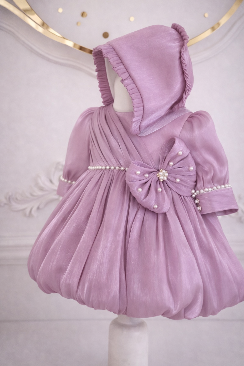 Set complet botez fetiță mov lila Sienna- Trusou+rochiță +lumânare
