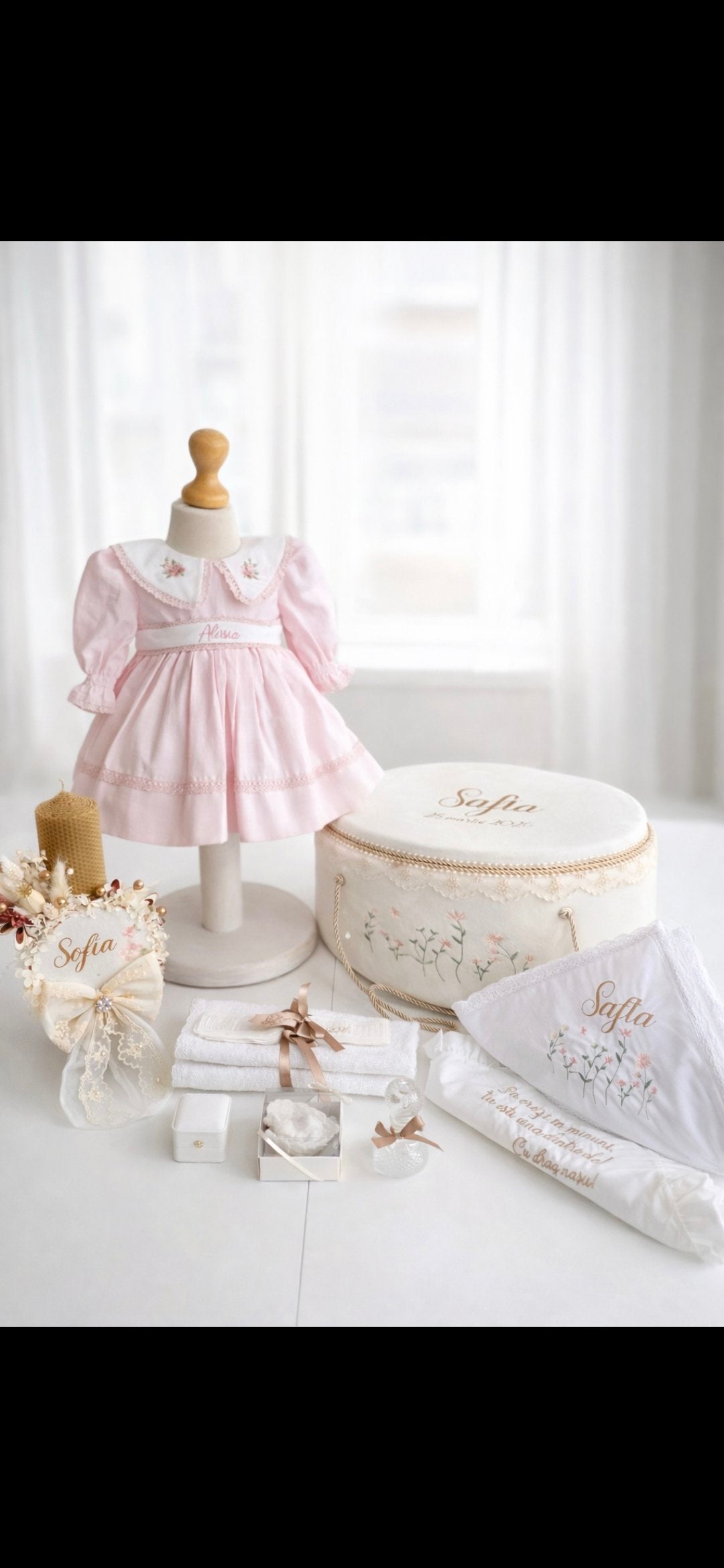 Rochiță de botez „Mimoza” pentru fetițe – brodată, elegantă
