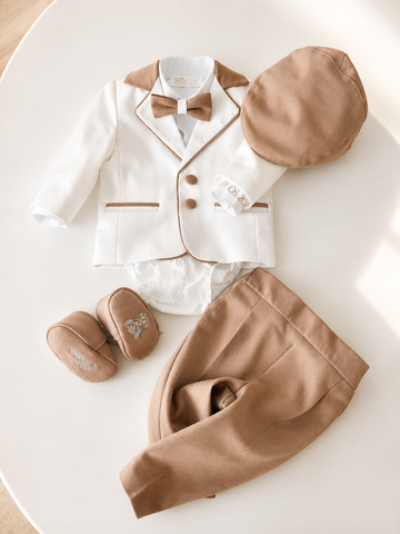 Costumaș elegant botez băieți Rafaelle ivoire/capucino premium
