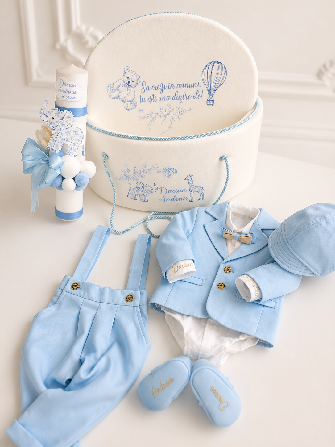 Lumânare botez băiețel Baby Dior  din parafină, personalizată