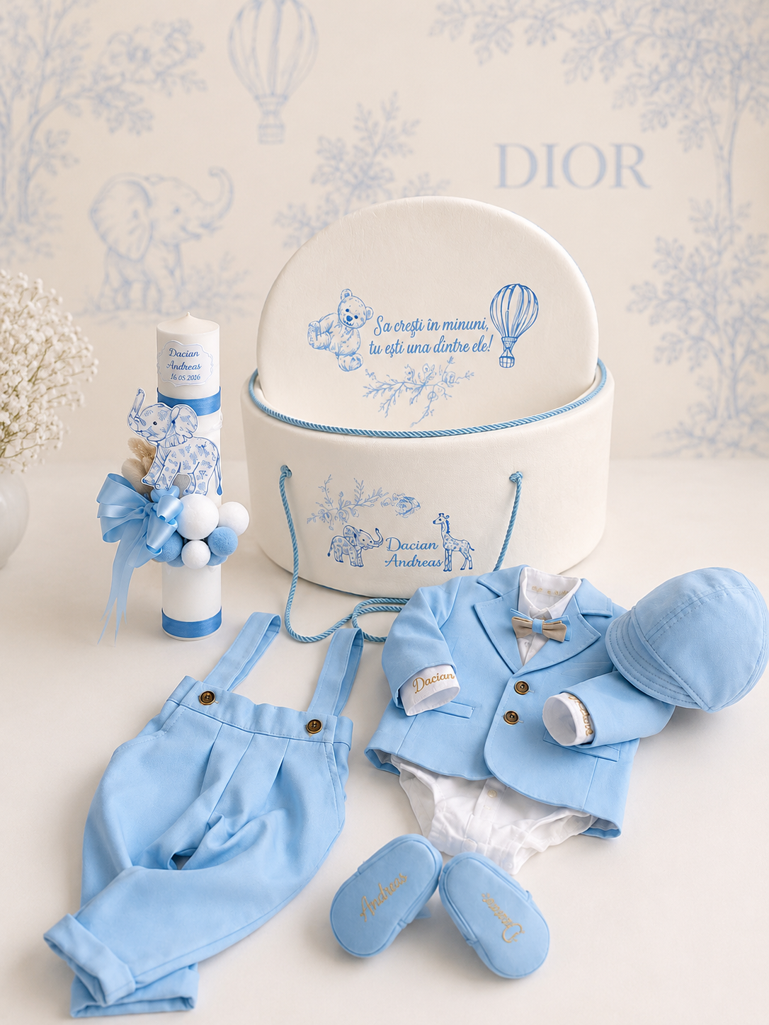 Lumânare botez băiețel Baby Dior  din parafină, personalizată