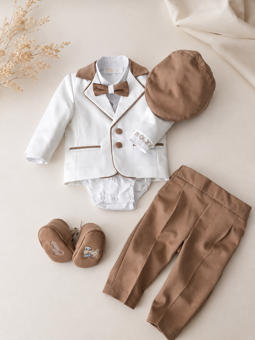 Costumaș elegant botez băieți Rafaelle ivoire/capucino premium