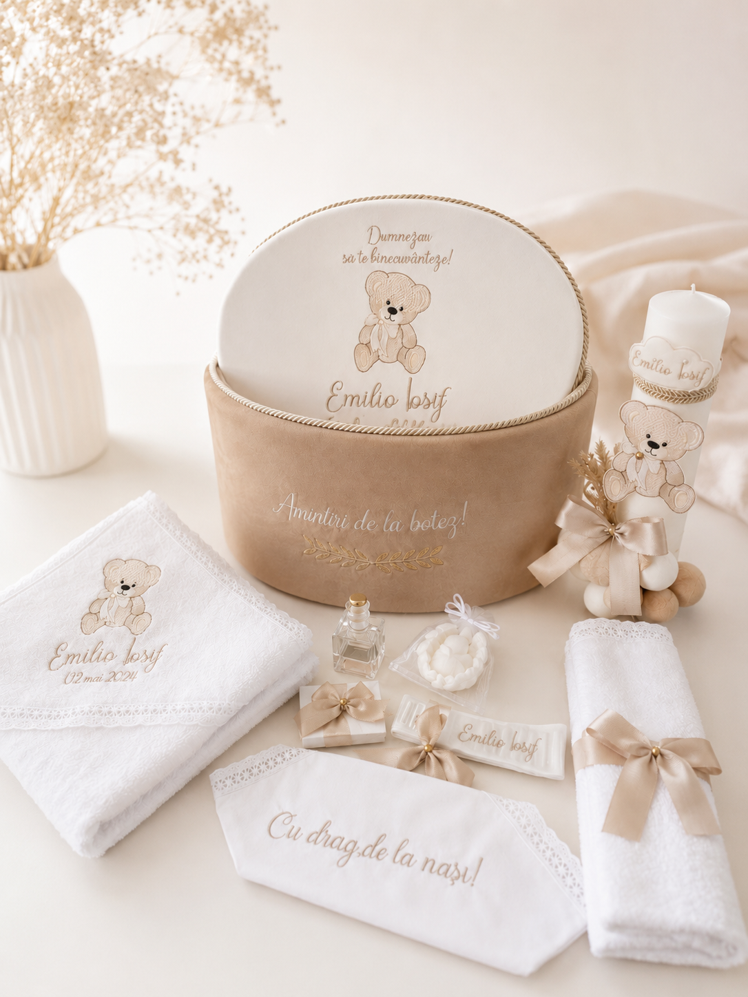 Costumaș elegant botez băieți Rafaelle ivoire/capucino premium