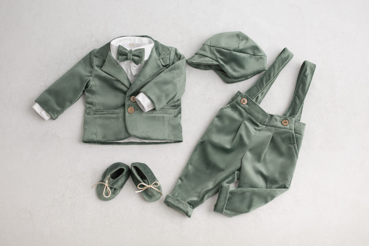 Costumaș botez pentru băieți Sabin ''Olive Velvet''