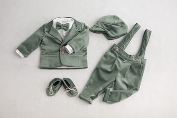 Costumaș botez pentru băieți Sabin ''Olive Velvet''