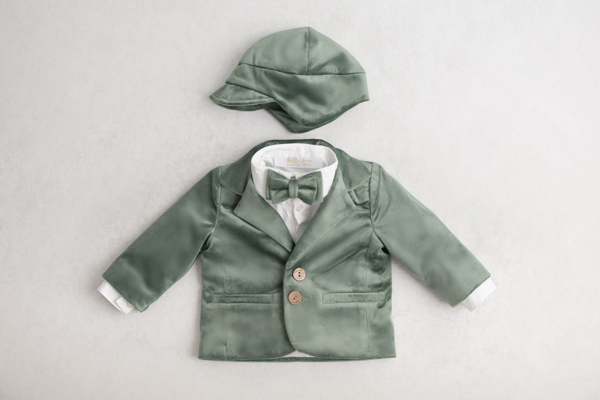 Costumaș botez pentru băieți Sabin ''Olive Velvet''