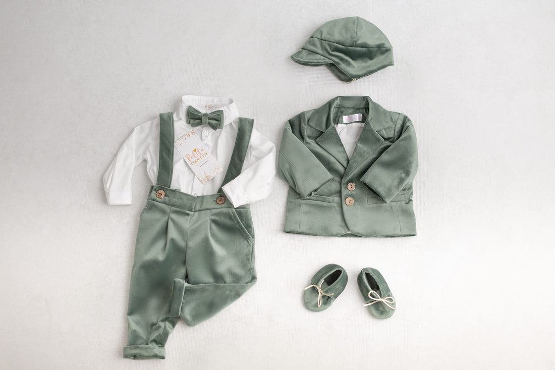Costumaș botez pentru băieți Sabin ''Olive Velvet''