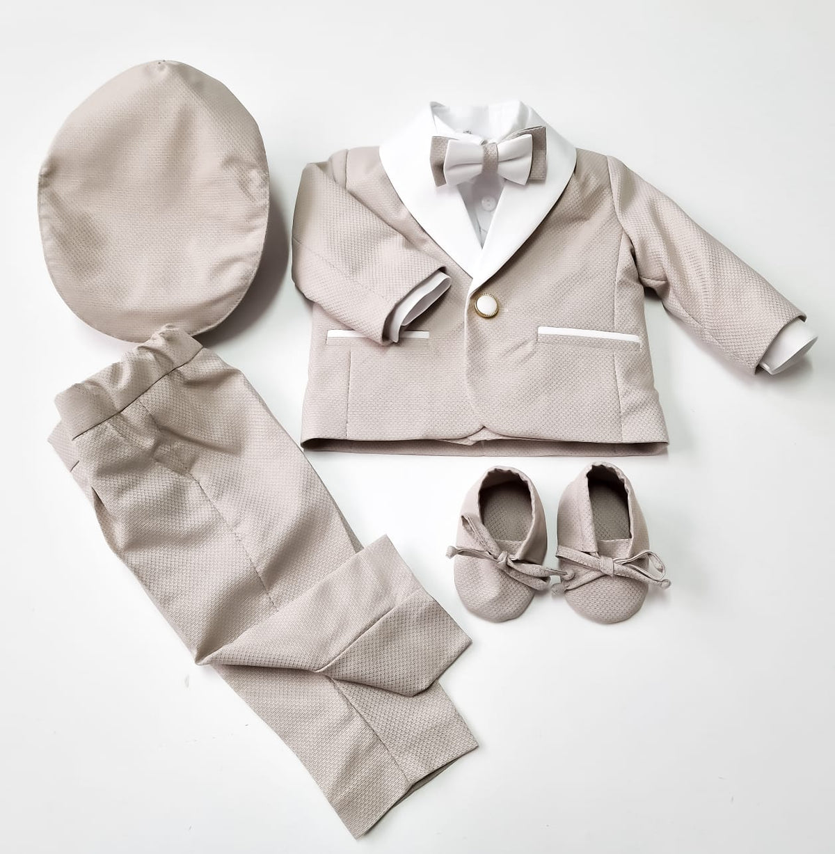 Costumaș botez pentru băieți Rareș Beige