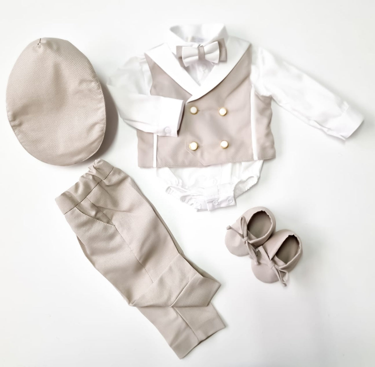 Costumaș botez pentru băieți Rareș Beige