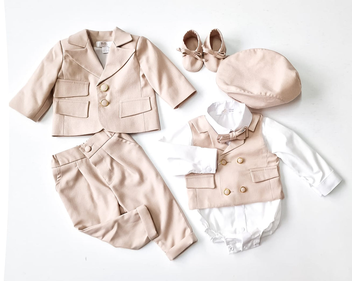 Costumaș botez pentru băieți Edward  Beige
