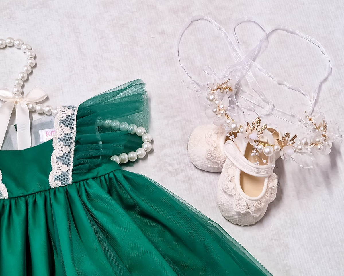 Rochiță verde botez Amelie Green