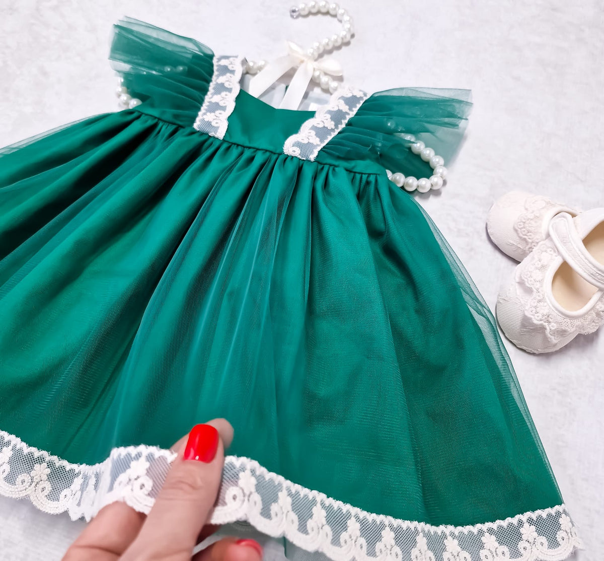 Rochiță verde botez Amelie Green