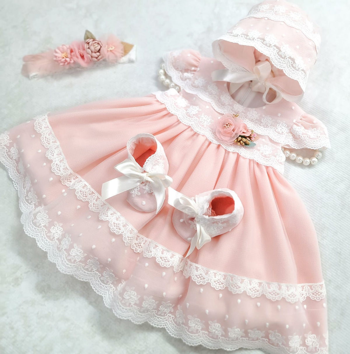 Rochiță piersica botez Vivienne Vintage