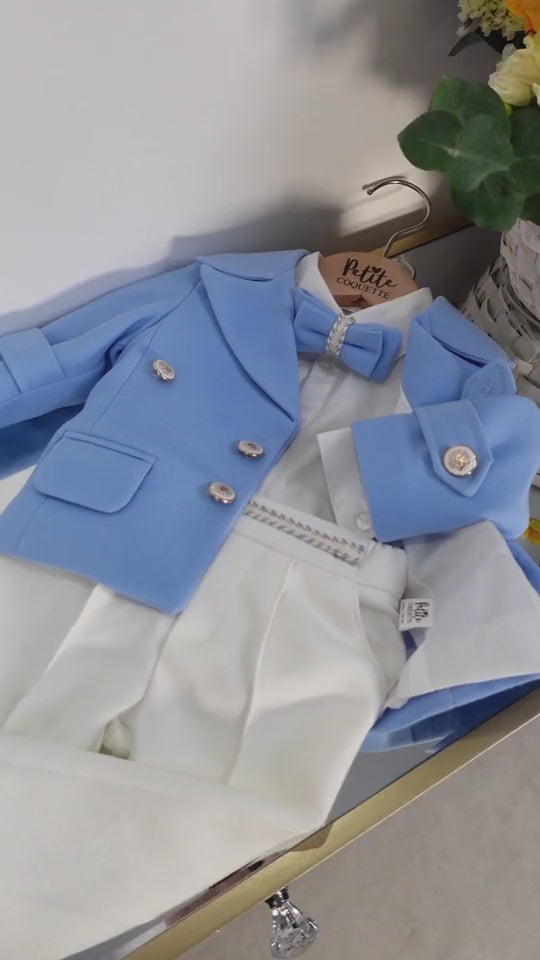 Costumaș botez alb/bleo pentru băieți Aaron -Signature Collection