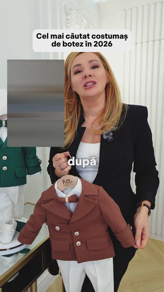 Costumaș botez alb/bleo pentru băieți Aaron -Signature Collection