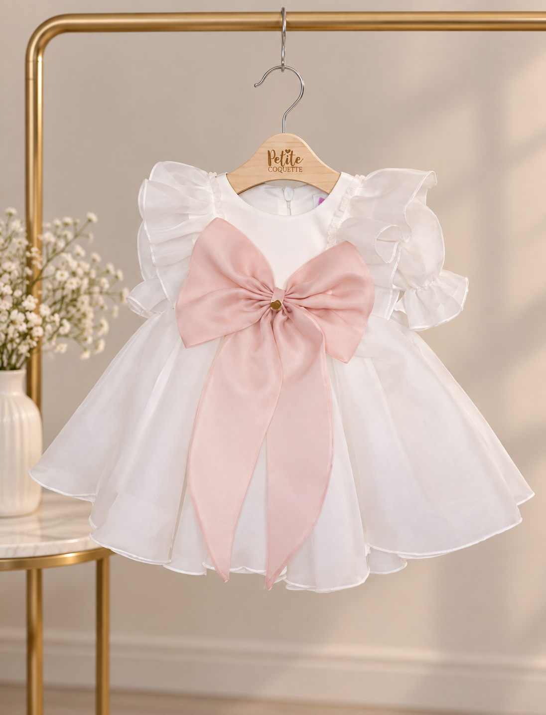 Set Complet Botez Fetiță Nuvolla  Rochiță +Trusou Personalizat +Lumanare