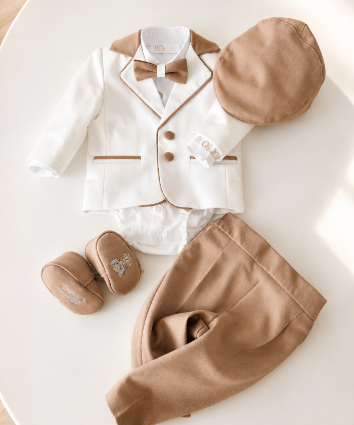 Costumaș elegant botez băieți Rafaelle ivoire/capucino premium