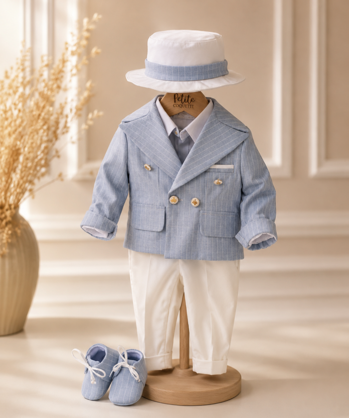 Costum de botez băieți Moretti Bleu din in -Petite Coquette